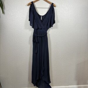 Free People Fiona Wrap Maxi Dress Size XS Women Boho Navy Embroidery Sleeveless